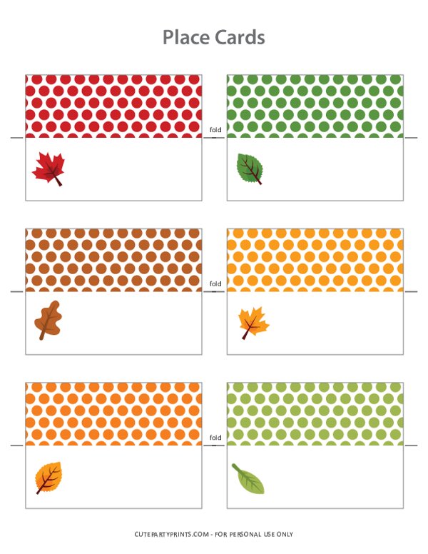Thanksgiving Place Cards - Polka Dots