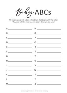ABC Baby Shower Game