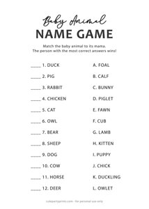 Name the Baby Animal Game