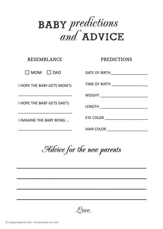 Prediction Advice Cards for New Parents