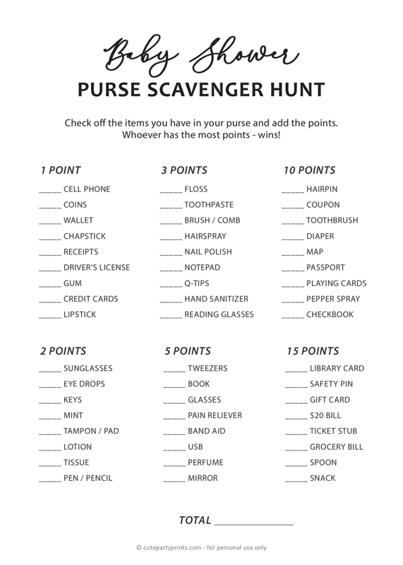 Baby Purse Scavenger Hunt