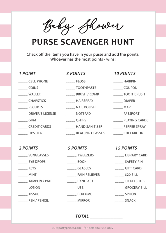 Whats in your Purse Baby Shower (Pink)