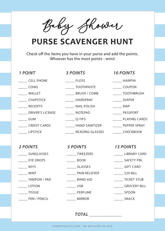 Whats in your Purse Baby Shower (Blue)
