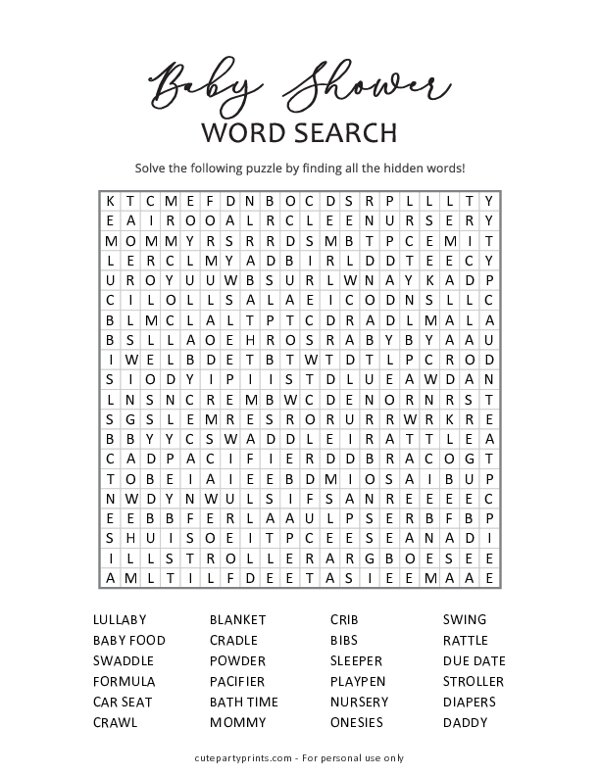 Baby Shower Word Search