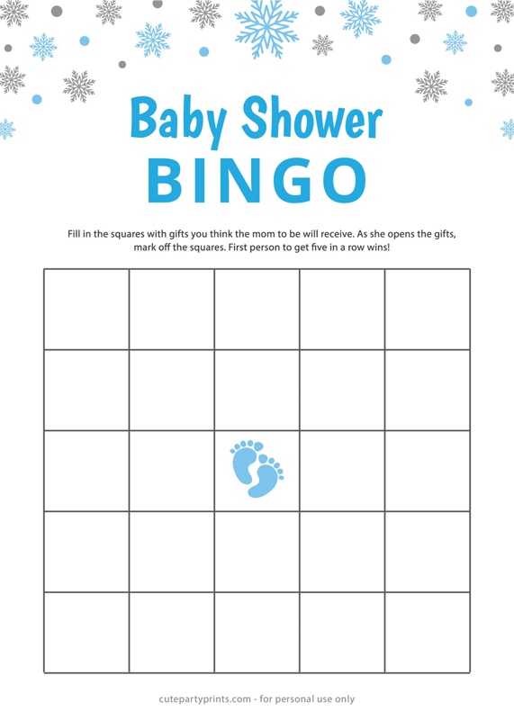 Blue Silver Snowflake Baby Shower Bingo
