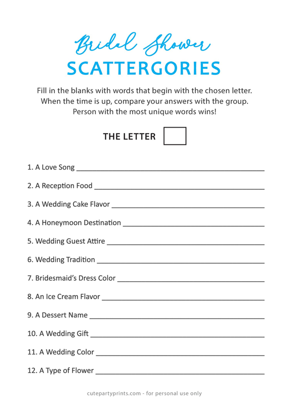 Bridal Scattergories (Blue)