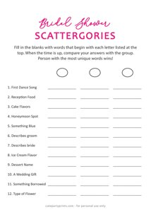 Bridal Scattergories (Pink)