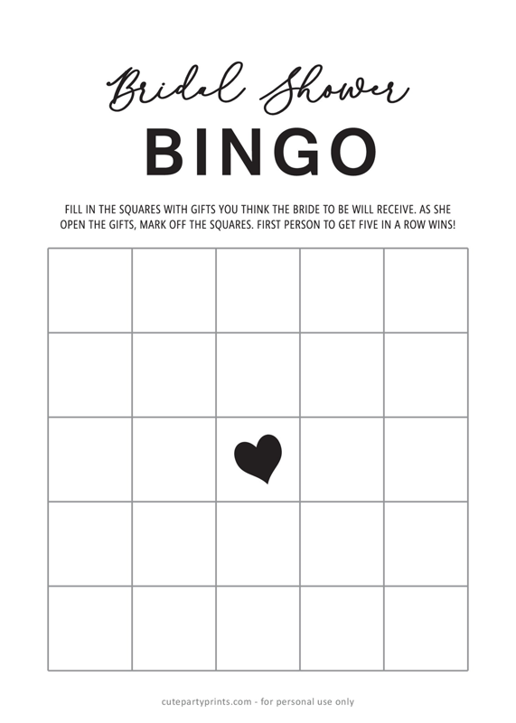 Bridal Shower Bingo Free Printable