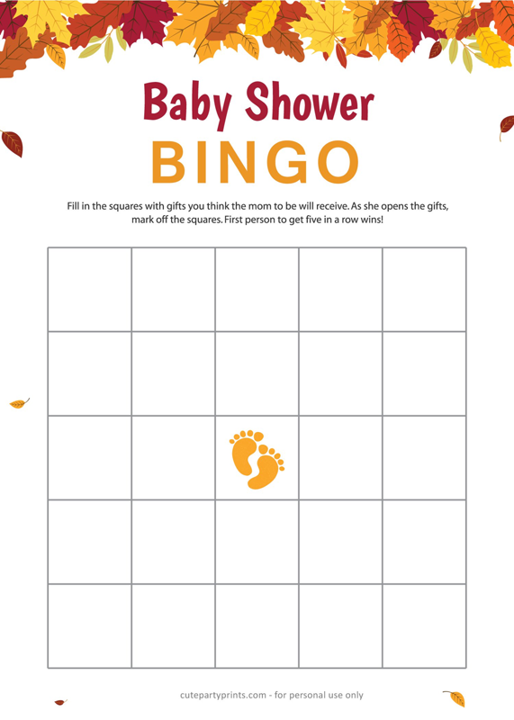 Fall Baby Shower Bingo