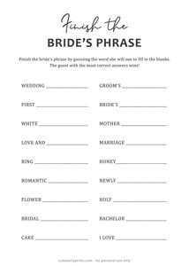 Finish the Brides Phrase