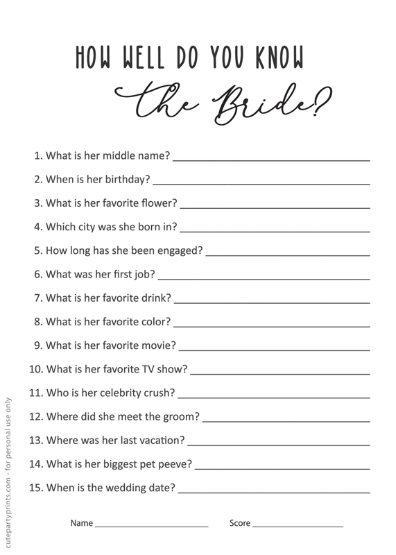 How well do you Know the Bride?