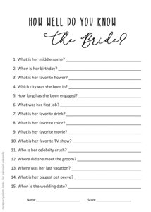 How well do you Know the Bride?