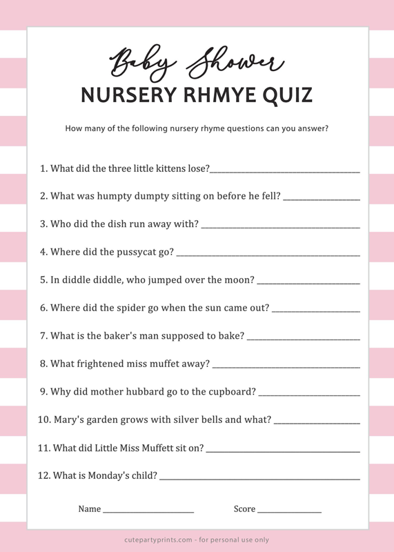 Finish the Nursery Rhyme Game (Pink)