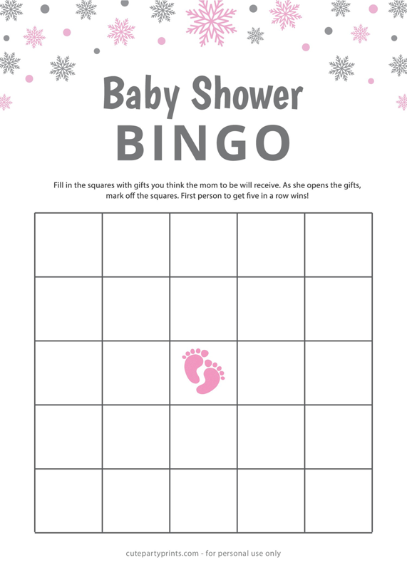 Pink Silver Snowflake Baby Shower Bingo