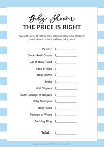 The Price is Right Baby Shower Game (Blue)