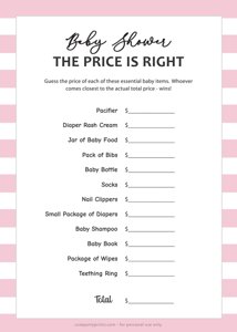 The Price is Right Baby Shower Game (Pink)