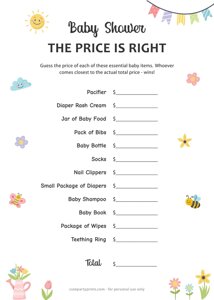 Spring Price is Right Baby Shower Game