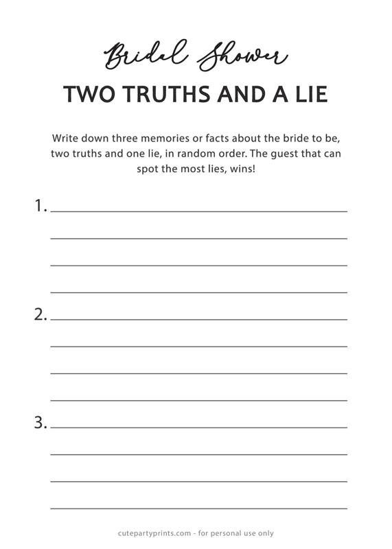 Two Truths and a Lie Bridal Shower Game
