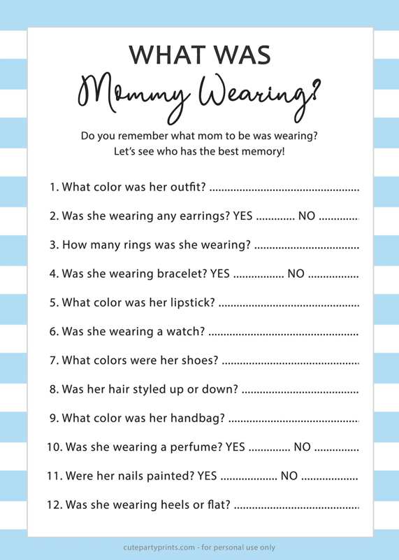 What was Mommy Wearing Baby Shower Game (Blue)