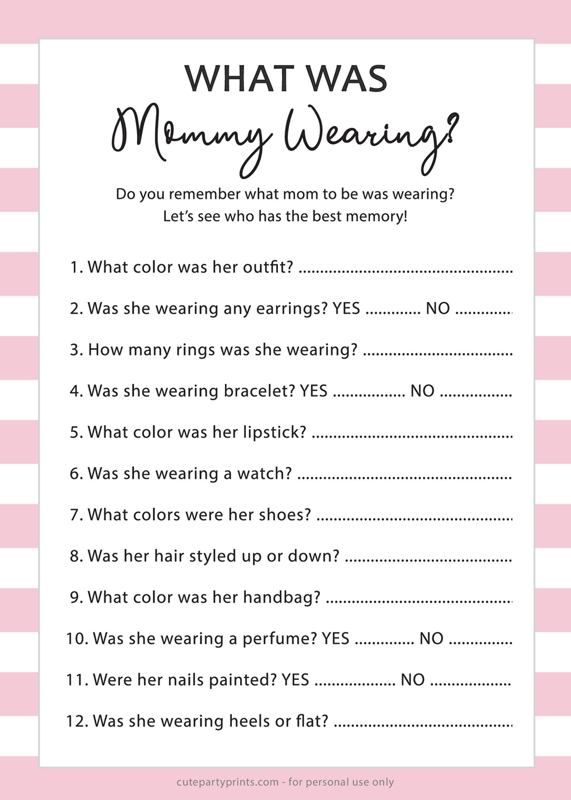 What was Mommy Wearing Baby Shower Game (Pink)