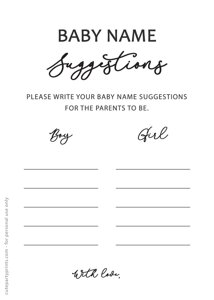 Baby Name Suggestion Cards
