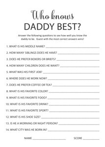 Who Knows Daddy Best Baby Shower Game