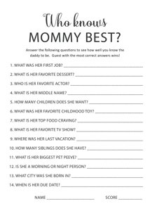 Who Knows Mommy Best Baby Shower Game