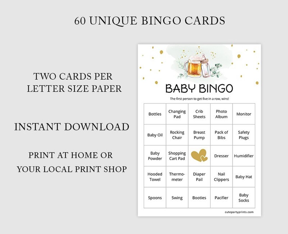 60 Baby is Brewing Baby Bingo Cards