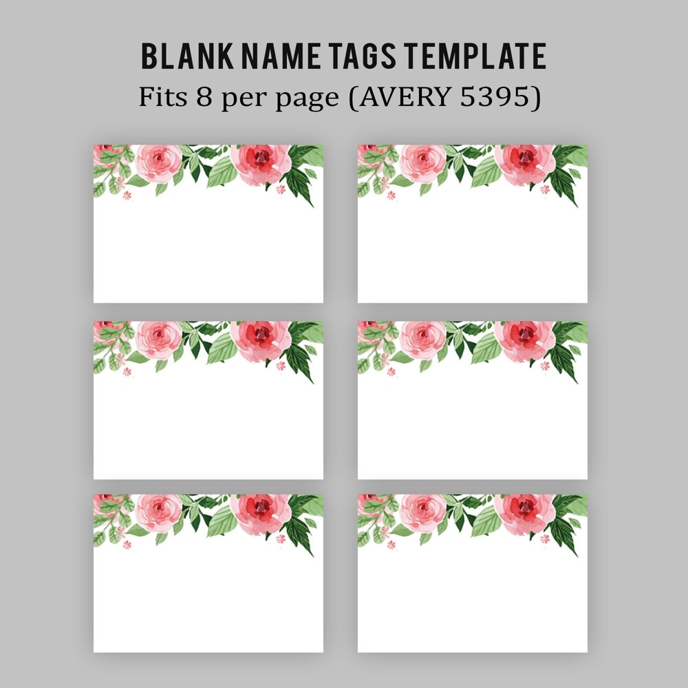 Floral Name Tags Template Editable 