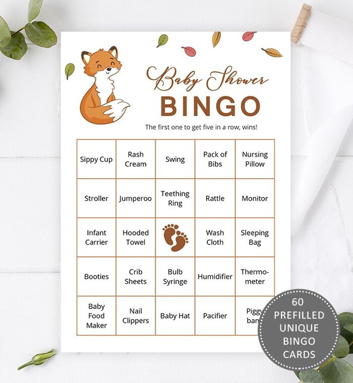 60 Fox Baby Shower Bingo Cards