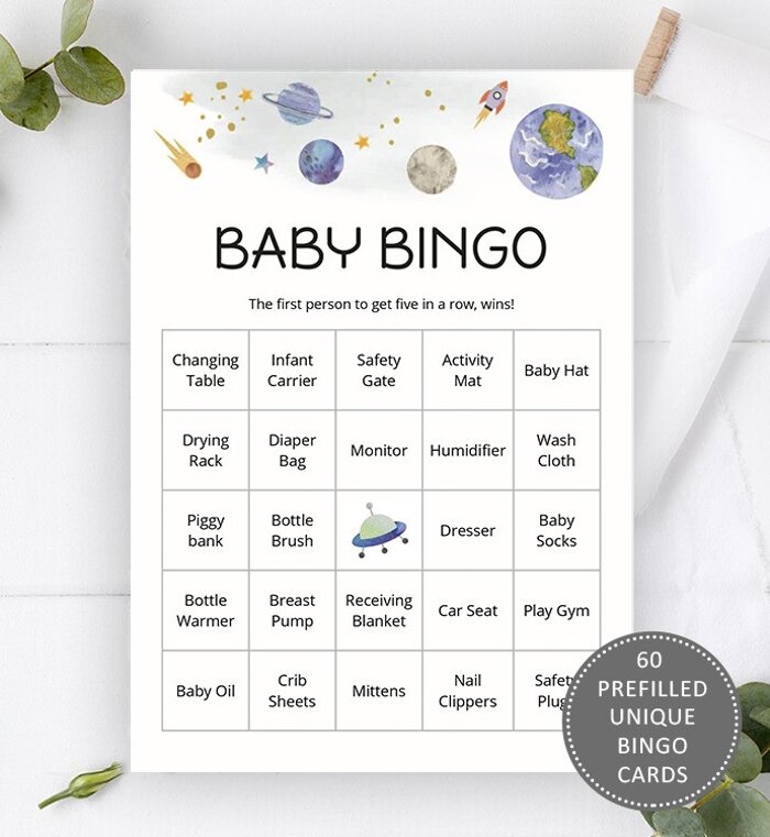 60 Outer Space Baby Shower Bingo Cards