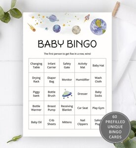60 Outer Space Baby Shower Bingo Cards