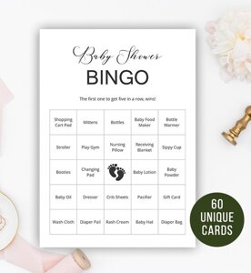 60 Minimalist Baby Bingo Cards