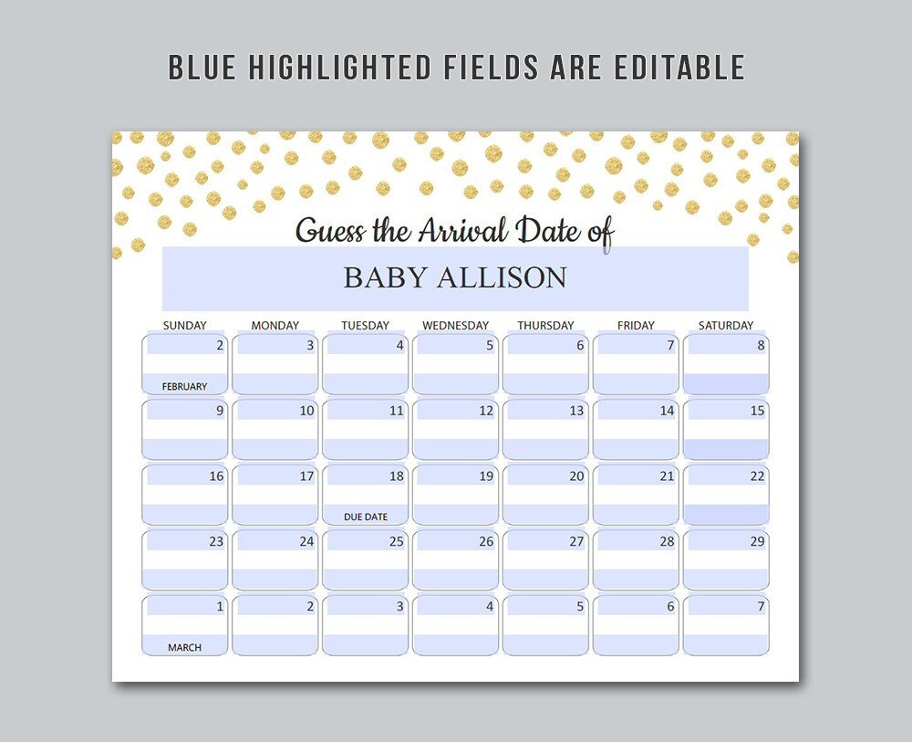 Baby Due Date Calendar | Gold Confetti