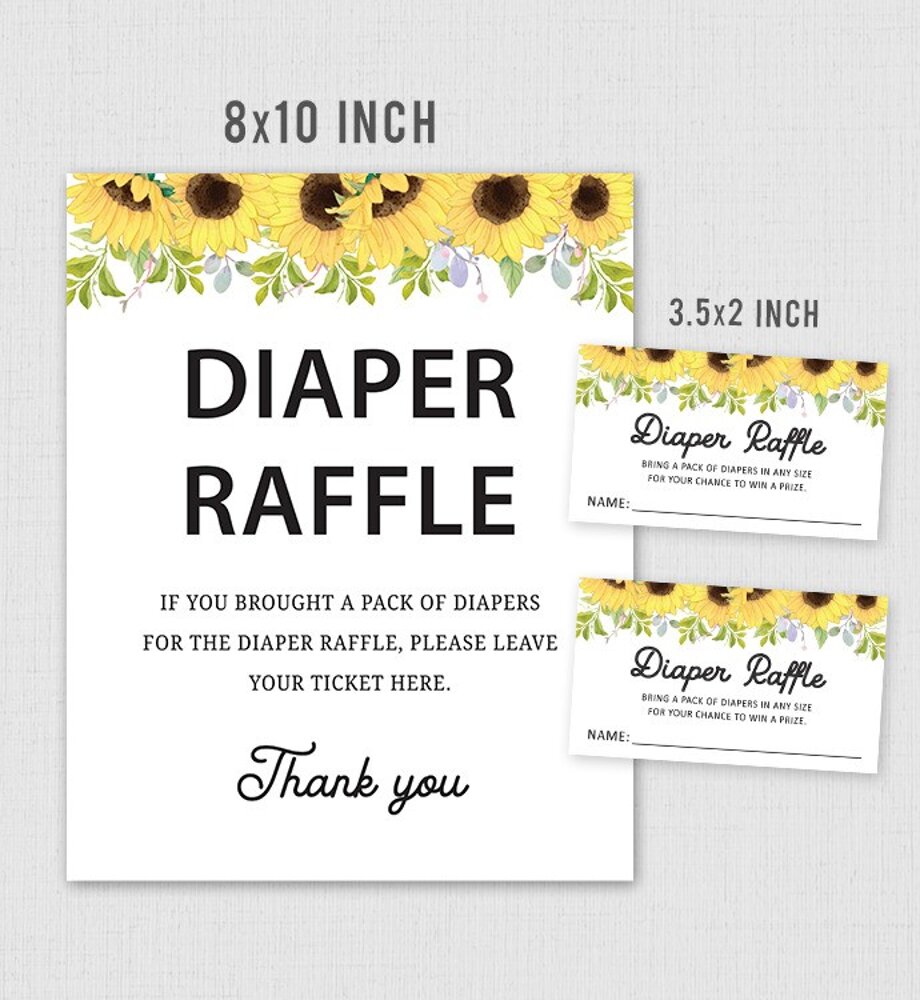 Sunflower Diaper Raffle Sign and Tickets