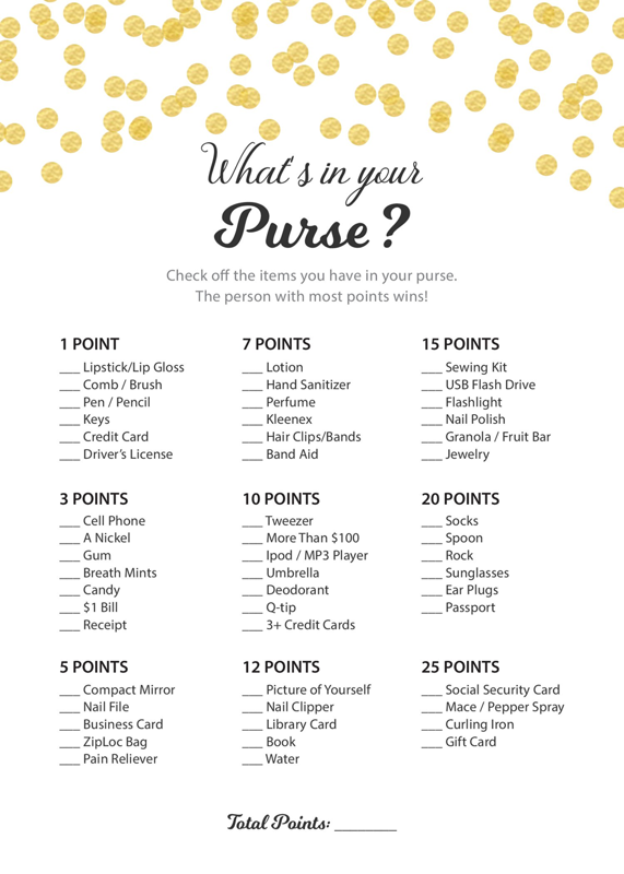Whats in your Purse - Gold Polka Dots