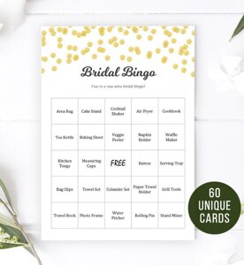 60 Gold Polka Dots Bridal Shower Bingo Cards