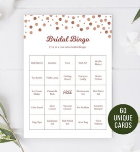 60 Rose Gold Burgundy Dots Bridal Shower Bingo Cards