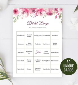 60 Pink Floral Bridal Shower Bingo Cards
