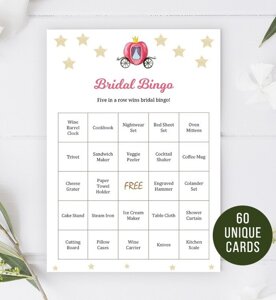 60 Cinderella Bridal Shower Bingo Cards