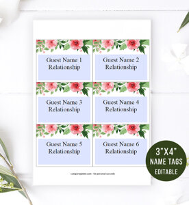 Pink Floral Name Tags Template