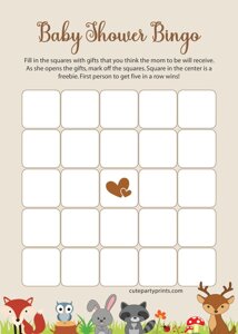 Woodland Baby Shower Bingo