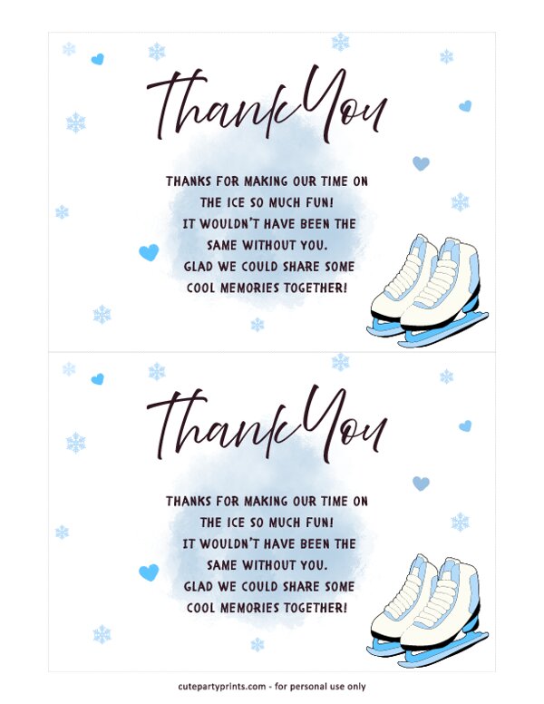 Ice Skating Thank You Card (Blue)