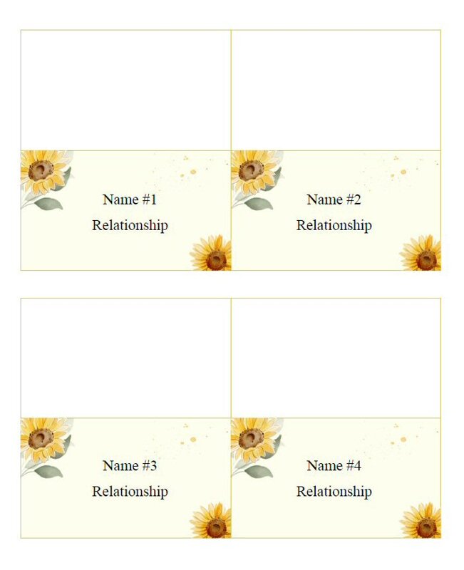 Sunflower Place Cards #1 (Editable)
