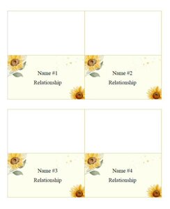 Sunflower Place Cards #1 (Editable)