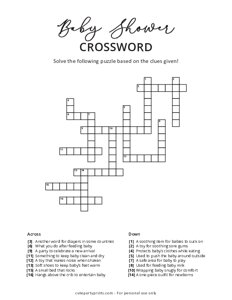Baby Shower Crossword