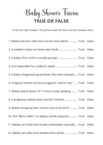 True or False Baby Shower Trivia