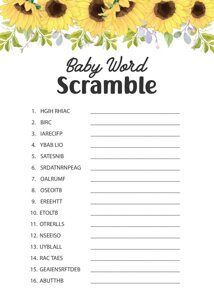 Sunflower Baby Word Scramble Game Cards