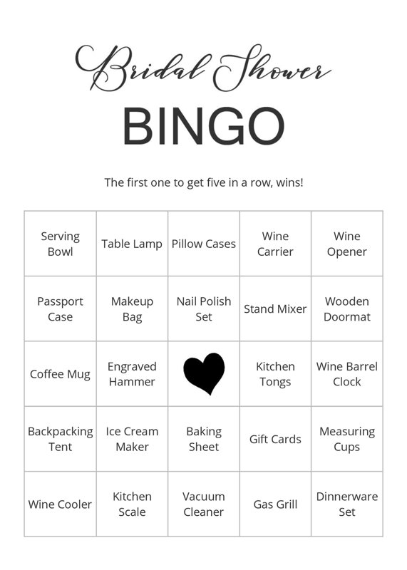 Bridal Shower Bingo Cards
