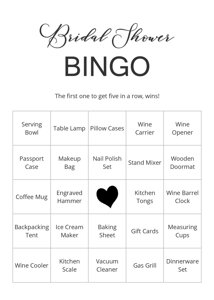 Bridal Shower Bingo Cards